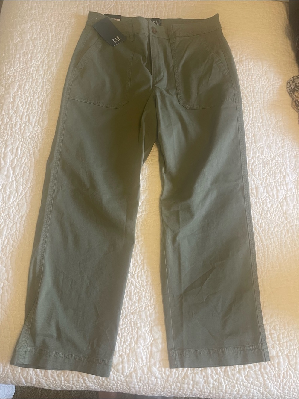 GAP Olive Green Cropped Wide-Leg Utility Pants